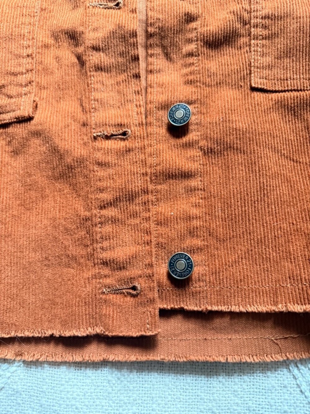 Forever 21 Light Weight Corduroy Cropped Jacket in Rust Orange 100% Cotton Large - Picture 7 of 10